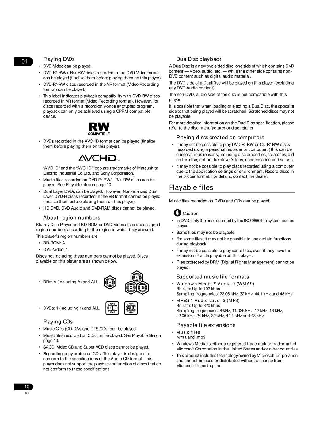 Pioneer BDP-51FD operating instructions Playable files 