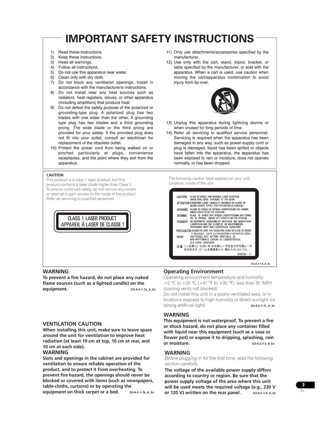 Pioneer BDP-51FD operating instructions , Operating Environment, , ,  