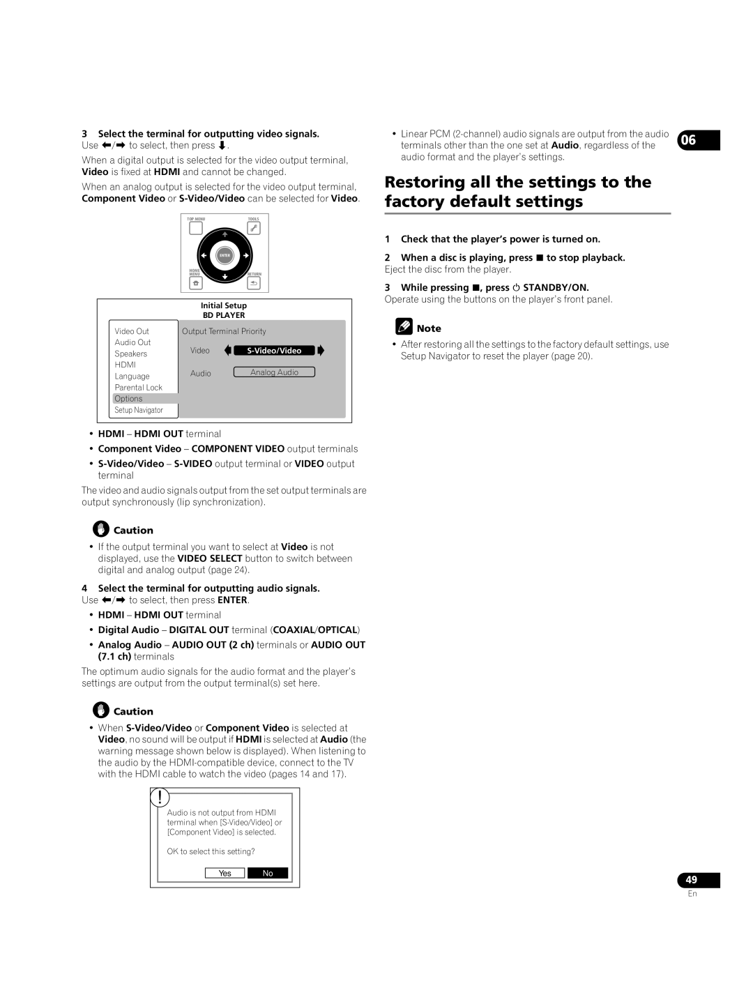 Pioneer BDP-51FD operating instructions Restoring all the settings to the factory default settings 