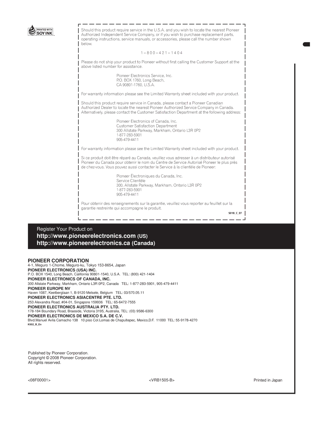 Pioneer BDP-51FD operating instructions Pioneer Corporation 