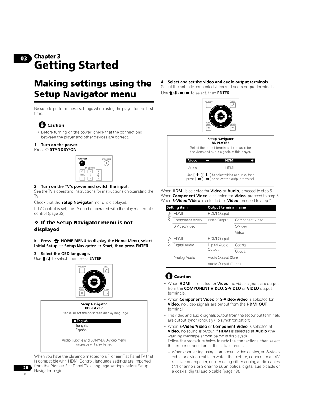 Pioneer BDP-51FD Making settings using the Setup Navigator menu,  If the Setup Navigator menu is not displayed 