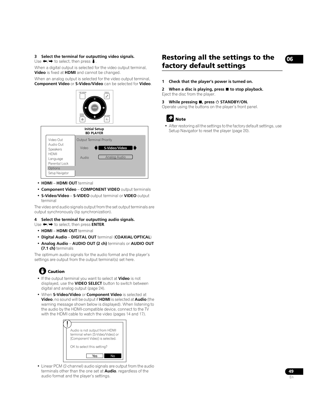 Pioneer BDP-51FD operating instructions Restoring all the settings to Factory default settings 