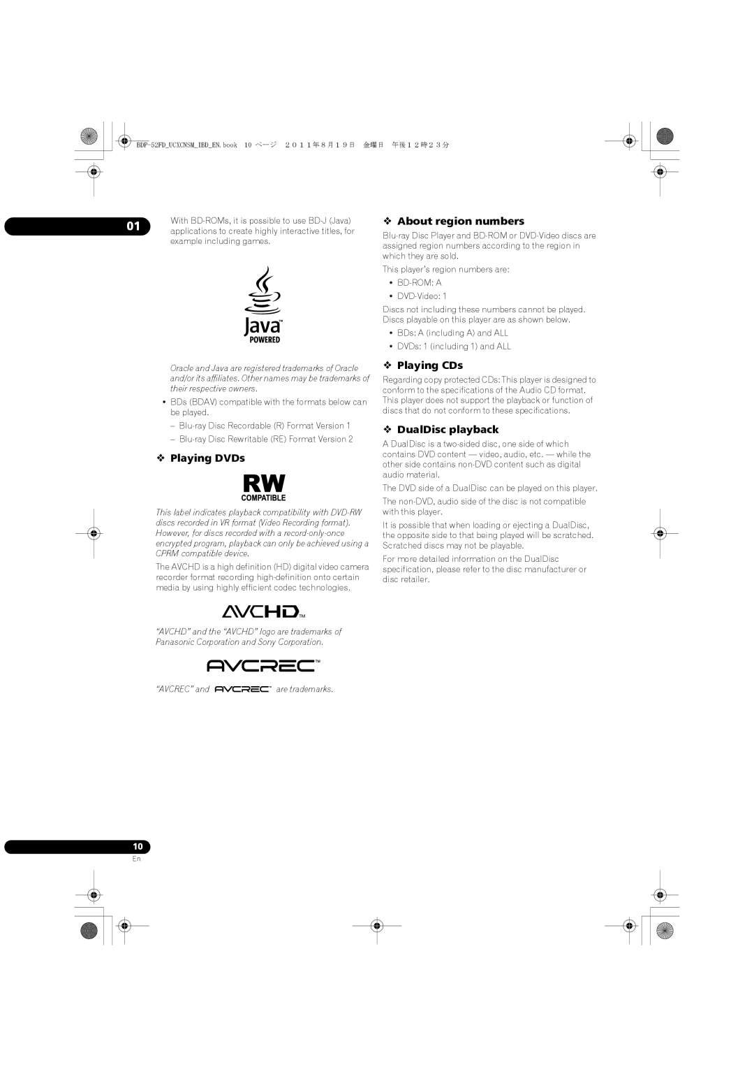 Pioneer BDP-52FD operating instructions  Playing DVDs,  About region numbers,  Playing CDs,  DualDisc playback 