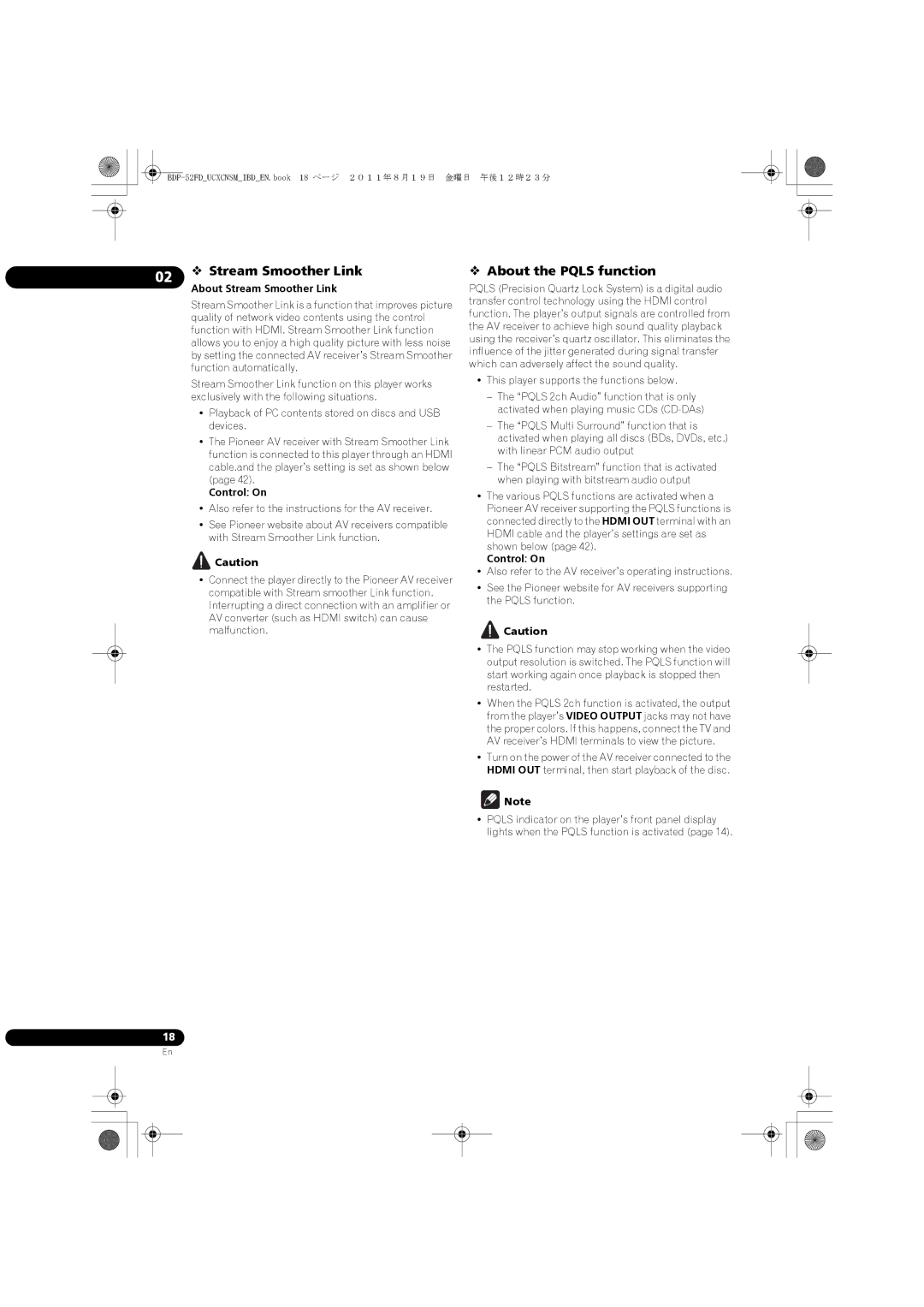 Pioneer BDP-52FD operating instructions 02  Stream Smoother Link,  About the Pqls function, About Stream Smoother Link 