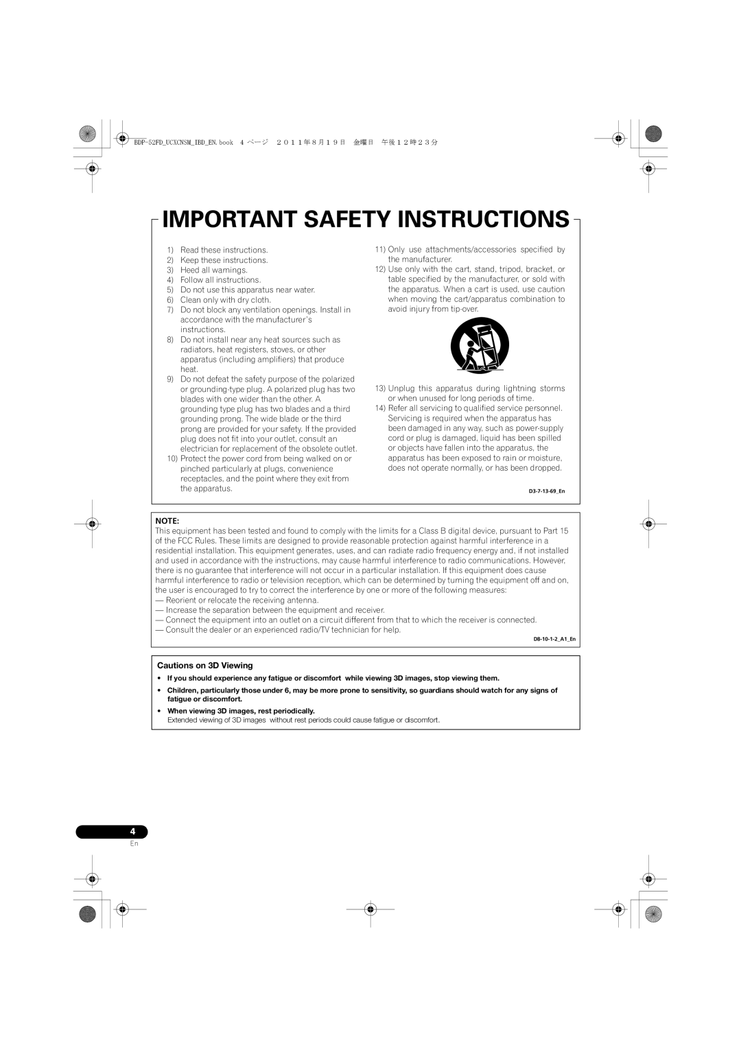 Pioneer operating instructions BDP-52FDUCXCNSMIBDEN.book 4 ページ ２０１１年８月１９日 金曜日 午後１２時２３分 