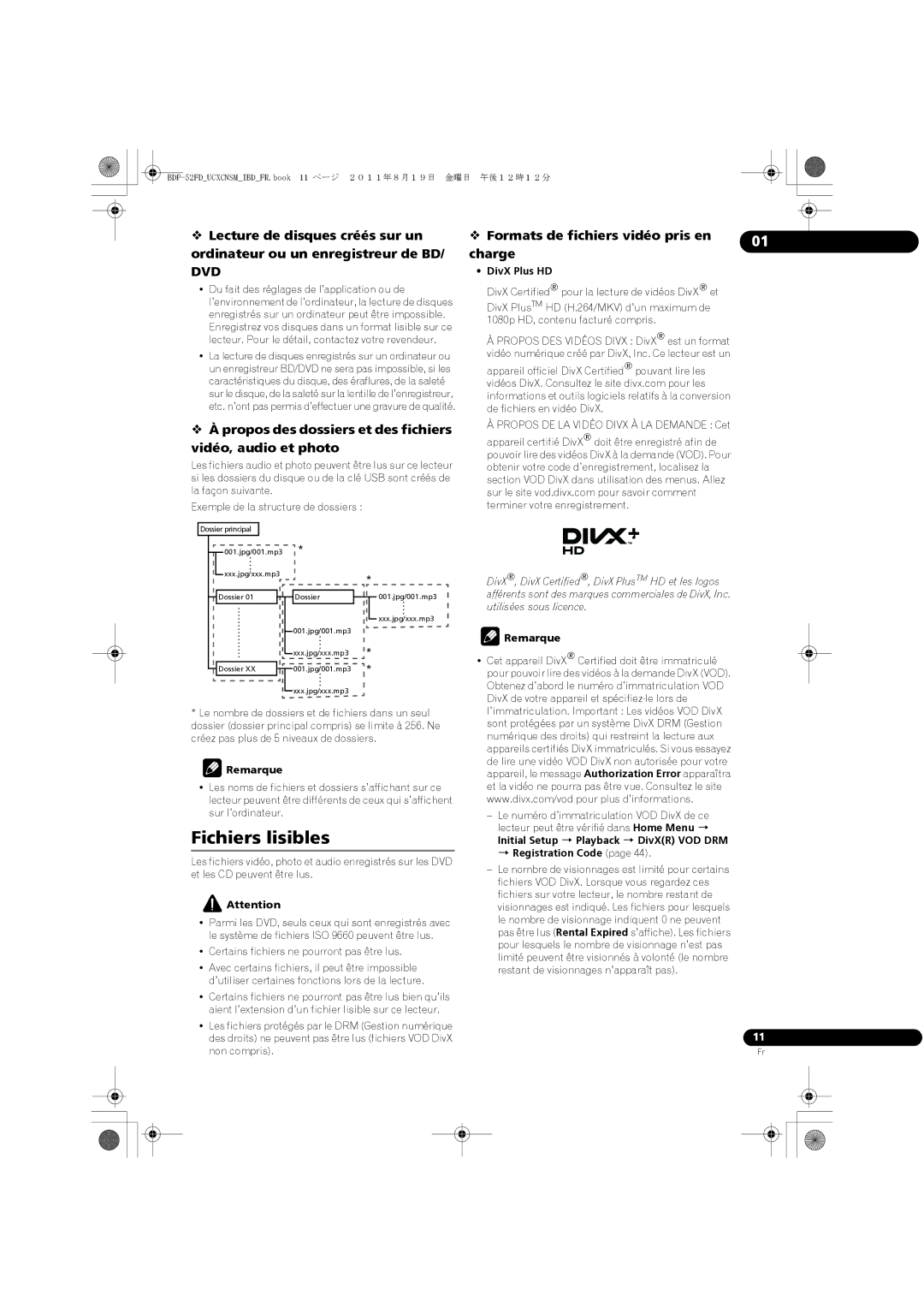 Pioneer BDP-52FD Fichiers lisibles,  Formats de fichiers vidéo pris en charge, Certains fichiers ne pourront pas être lus 