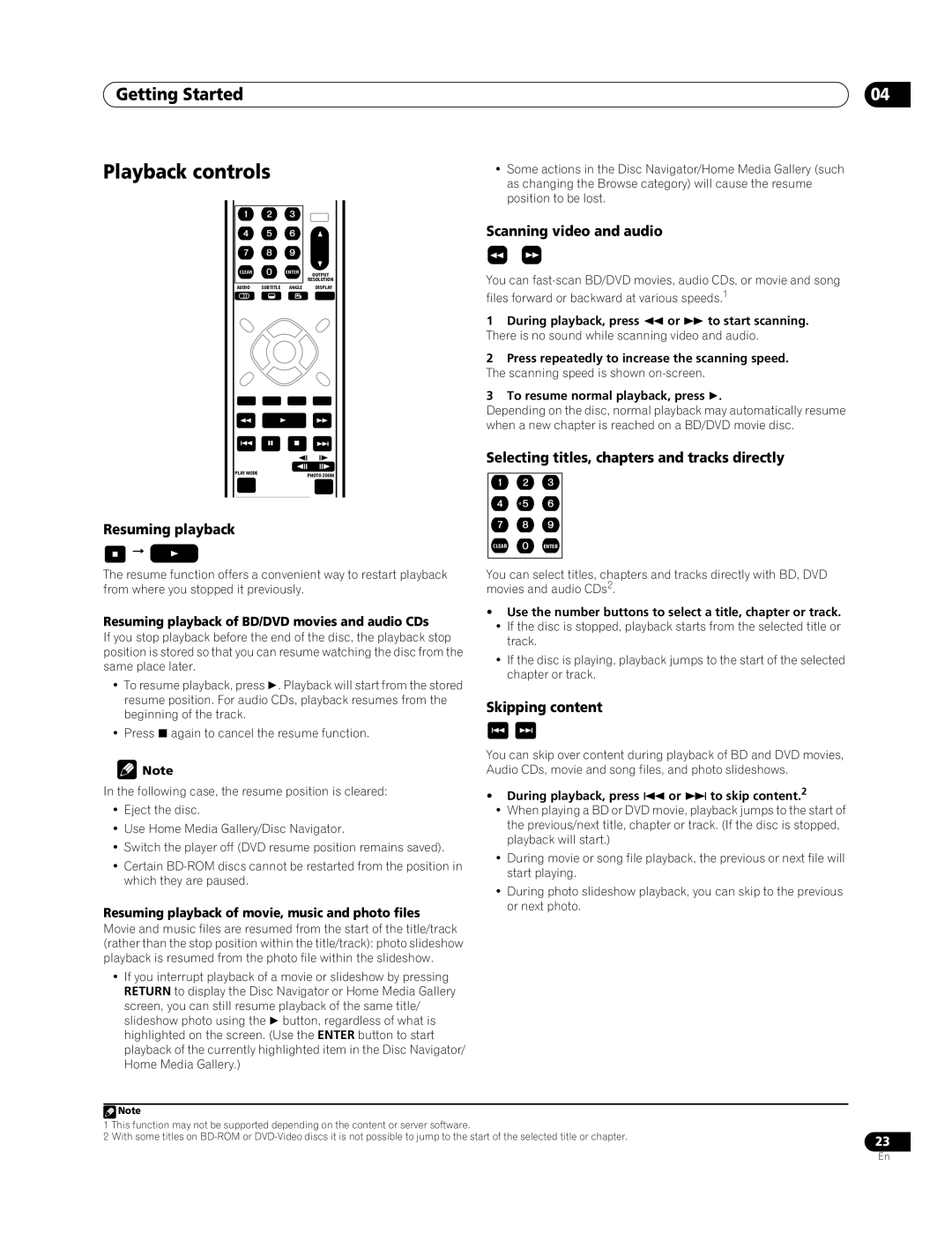 Pioneer BDP-94HD operating instructions Playback controls, Scanning video and audio, Skipping content 