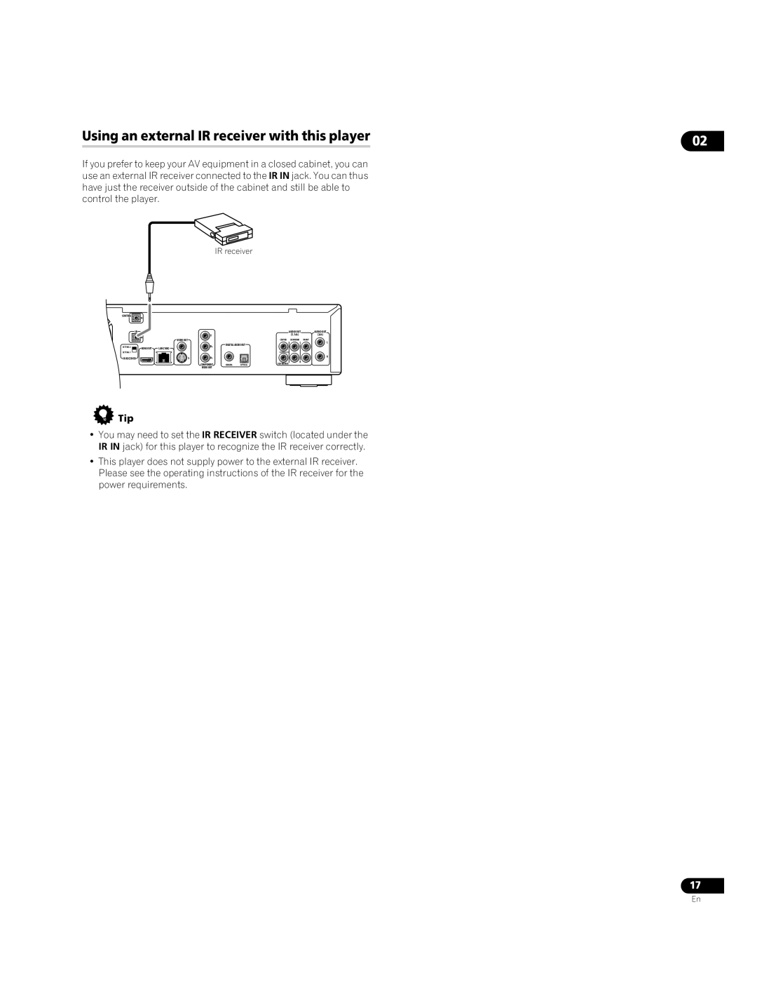 Pioneer BDP-95FD operating instructions Using an external IR receiver with this player 