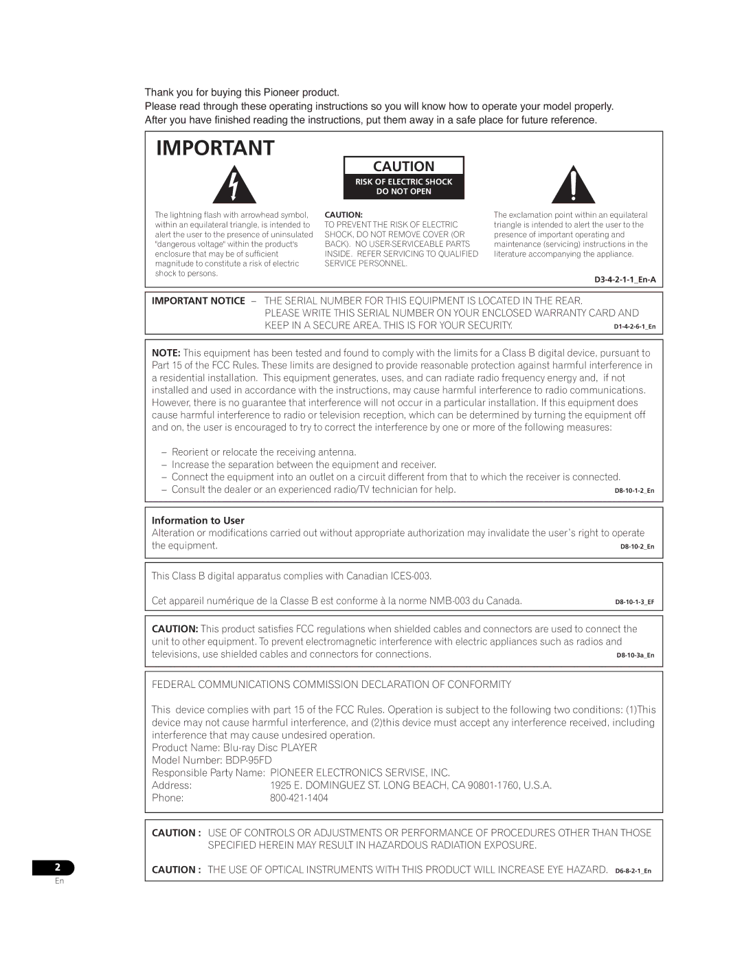 Pioneer BDP-95FD operating instructions Information to User, -32*, D3-4-2-1-1En-A 