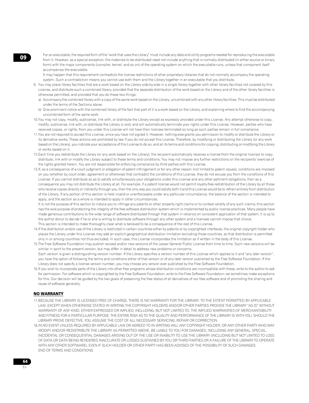 Pioneer BDP-95FD operating instructions END of Terms and Conditions 