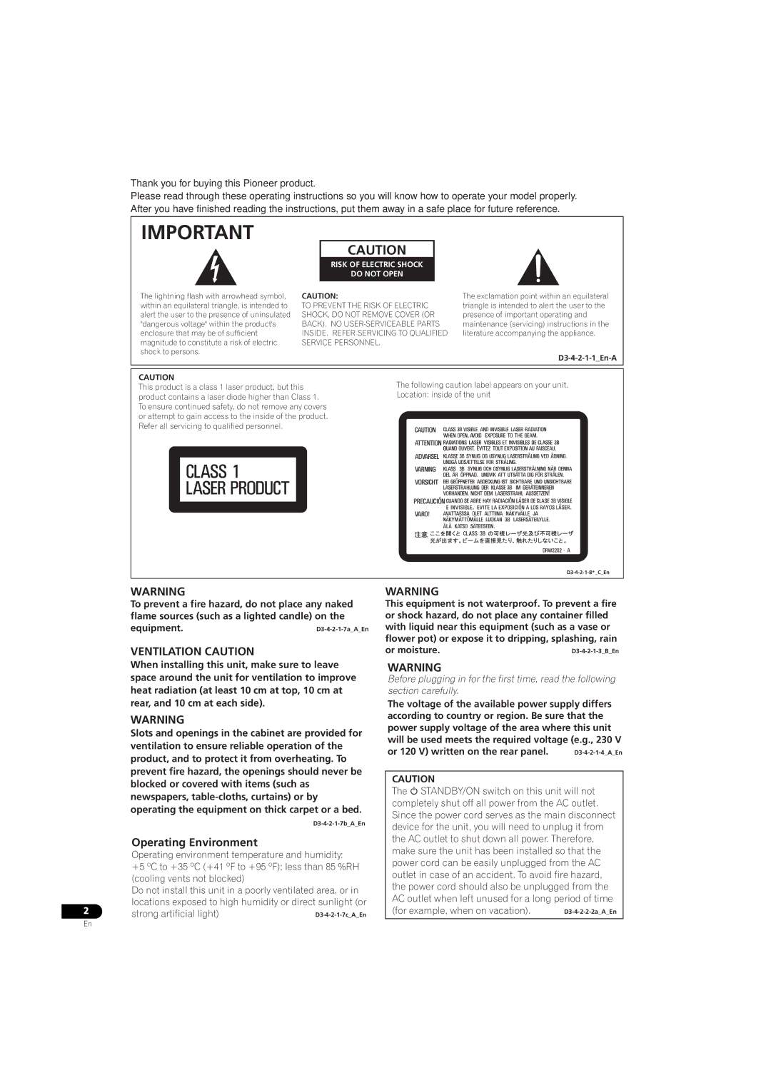 Pioneer BDP-LX08 operating instructions , , , Operating Environment,  