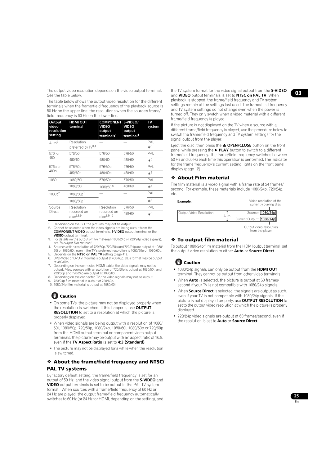 Pioneer BDP-LX08 operating instructions  About the frame/field frequency and NTSC/ PAL TV systems,  About Film material 