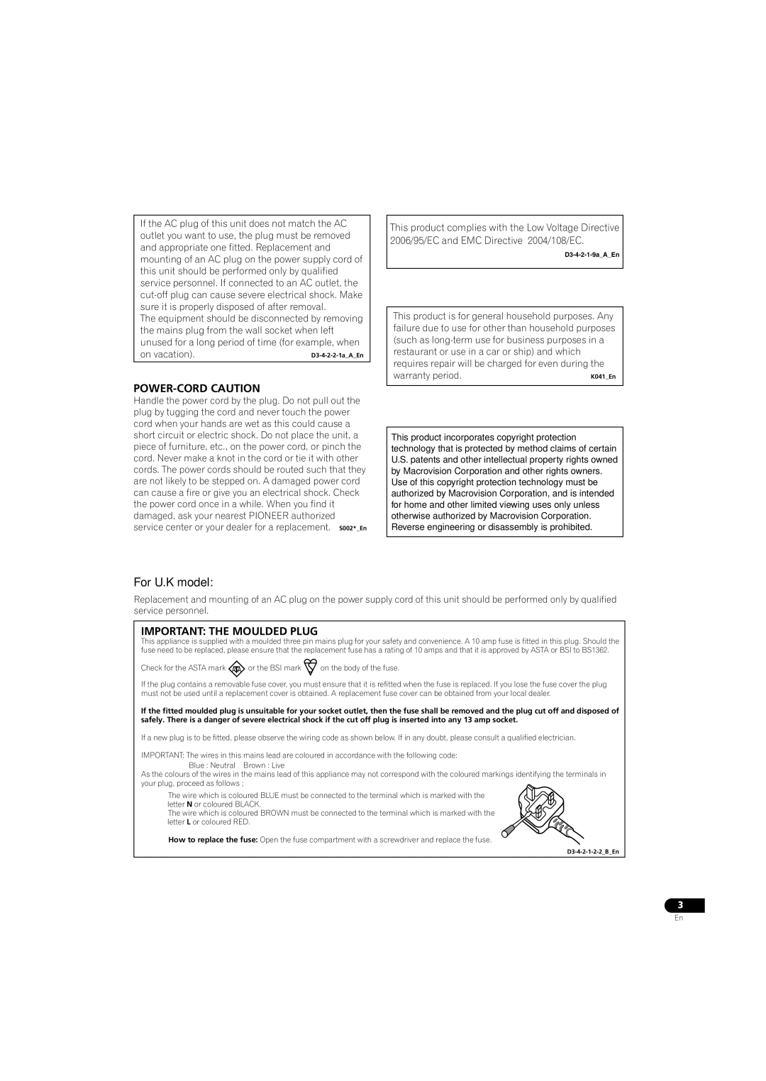 Pioneer BDP-LX08 operating instructions For U.K model 