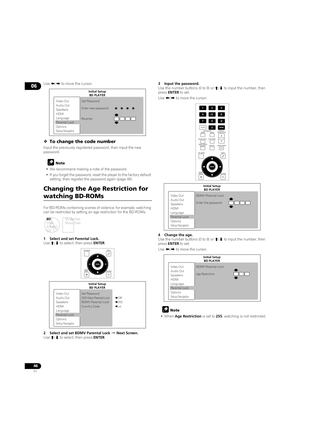 Pioneer BDP-LX08 Changing the Age Restriction for watching BD-ROMs,  To change the code number, Change the age 