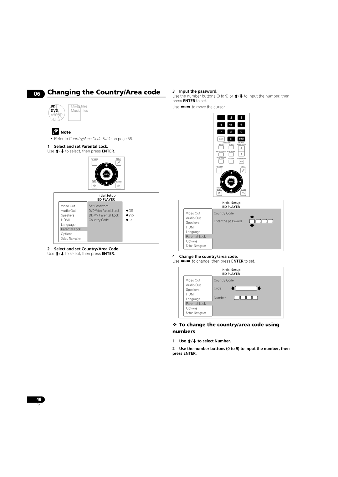 Pioneer BDP-LX08 operating instructions Changing the Country/Area code,  To change the country/area code using numbers 