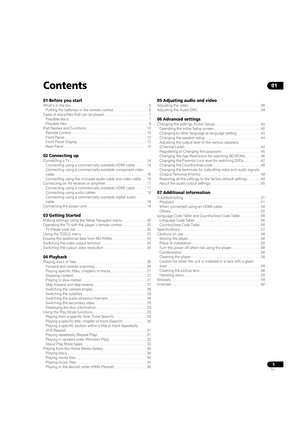 Pioneer BDP-LX08 operating instructions Contents 