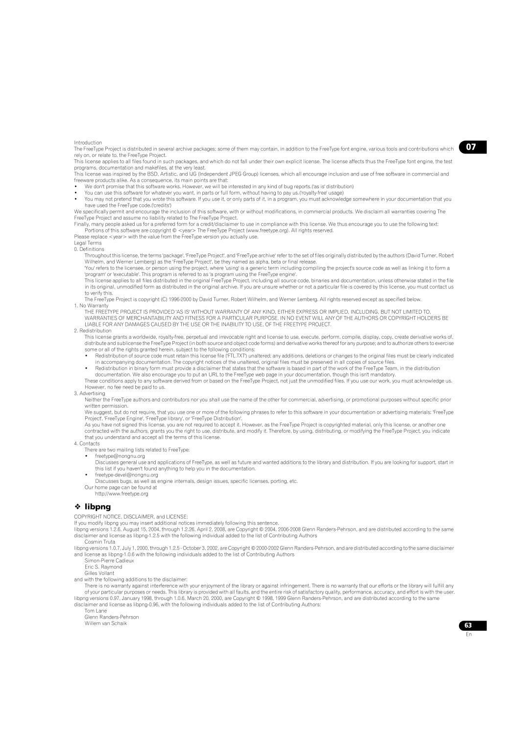 Pioneer BDP-LX08 operating instructions  libpng 