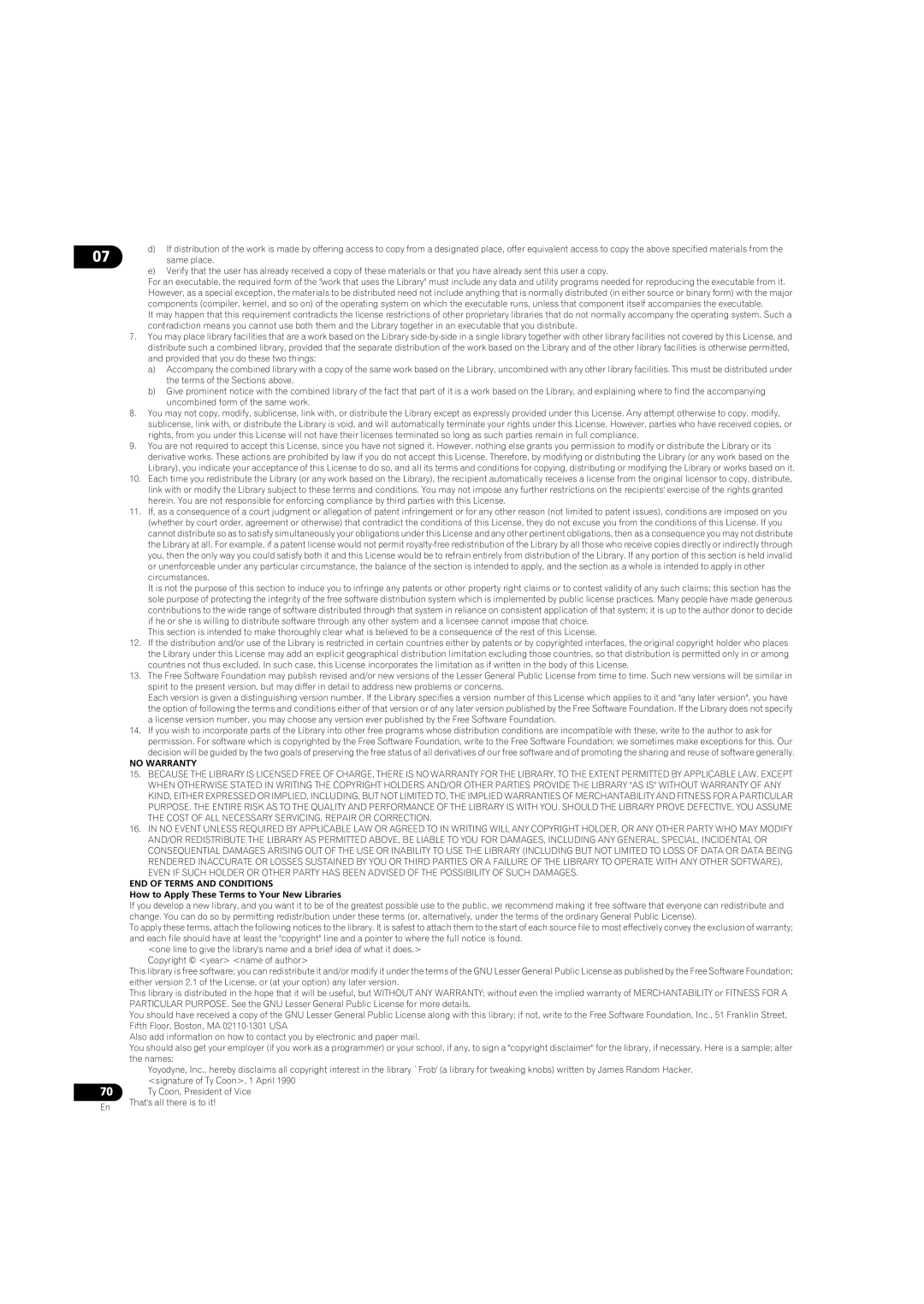 Pioneer BDP-LX08 operating instructions How to Apply These Terms to Your New Libraries 