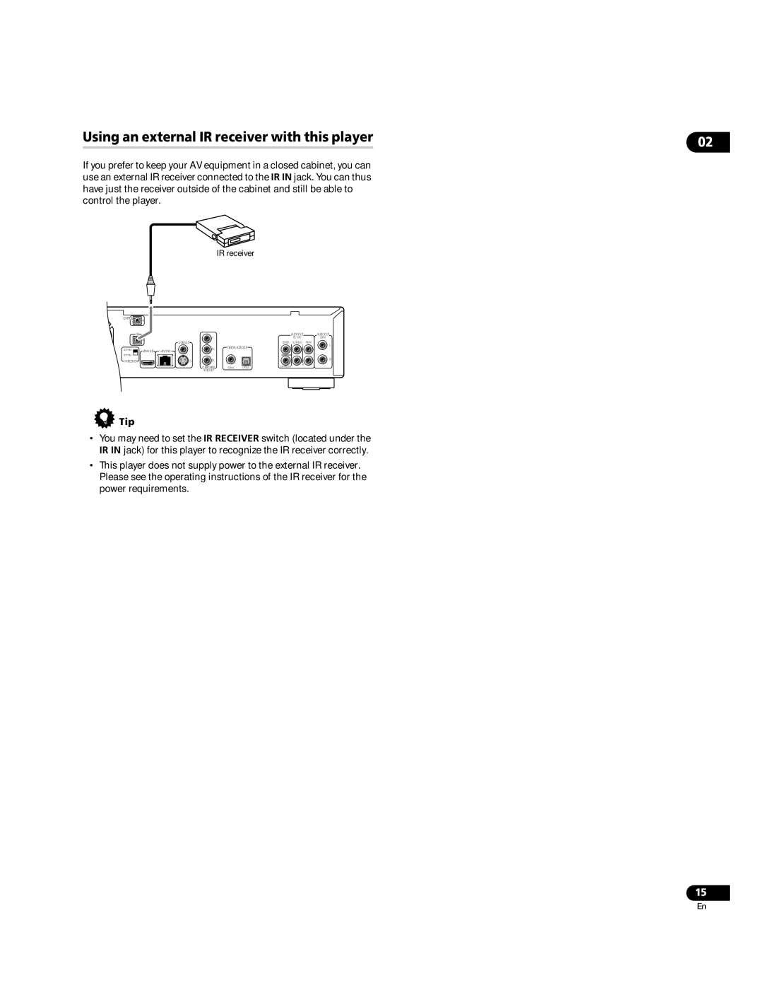 Pioneer BDP-LX70A operating instructions Using an external IR receiver with this player 