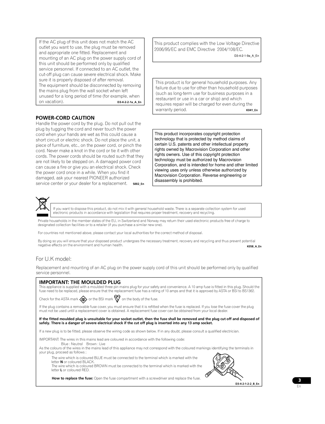 Pioneer BDP-LX70A operating instructions For U.K model 