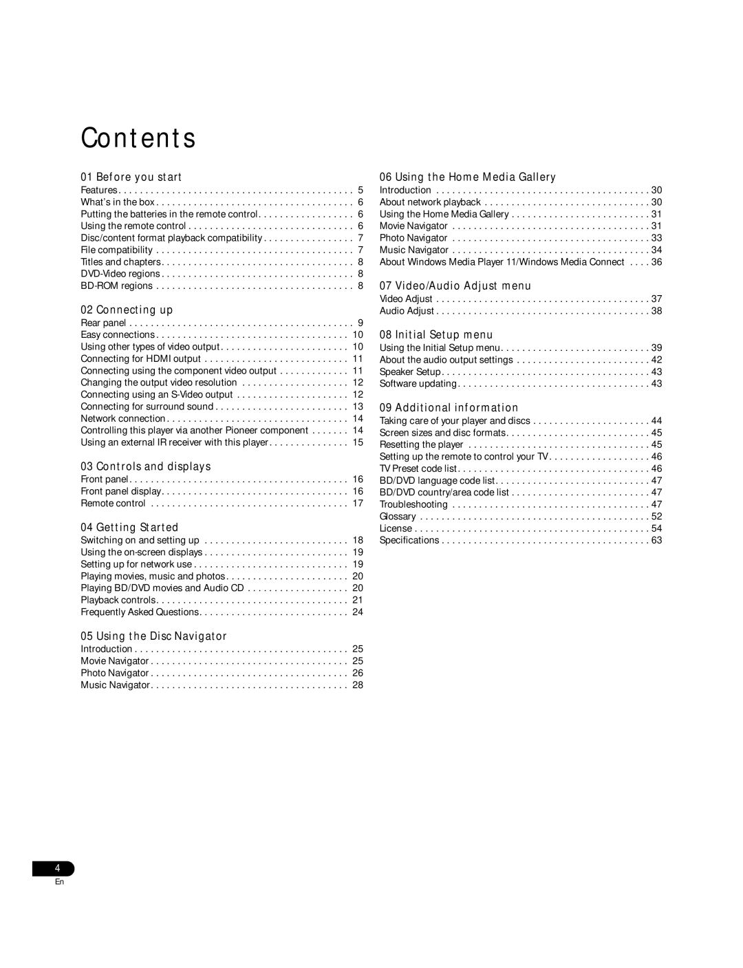 Pioneer BDP-LX70A operating instructions Contents 