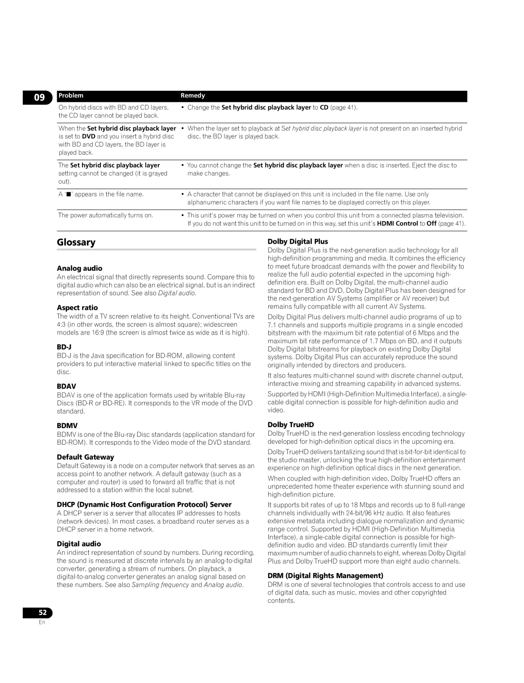 Pioneer BDP-LX70A operating instructions Glossary 