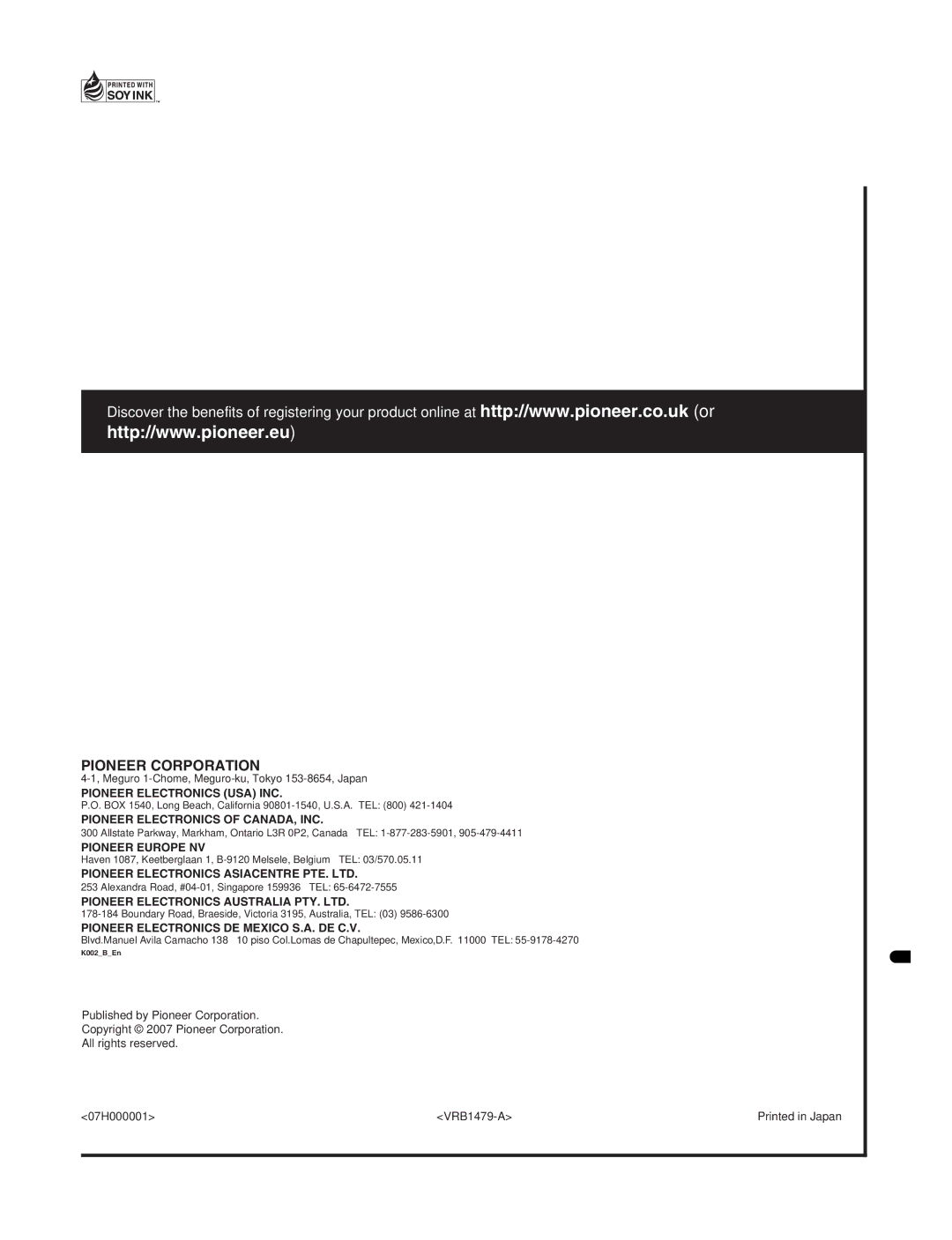 Pioneer BDP-LX70A operating instructions Pioneer Corporation 