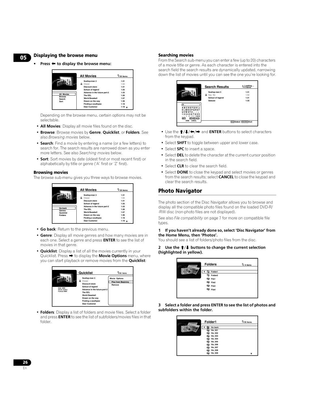Pioneer BDP-LX70A operating instructions Photo Navigator, Displaying the browse menu 