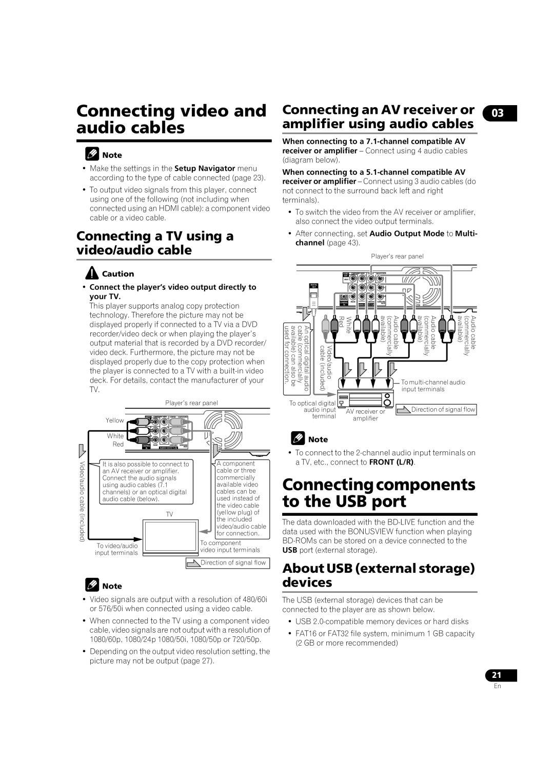 Pioneer BDP-V6000 operating instructions Connecting video and audio cables, Connectingcomponents to the USB port 