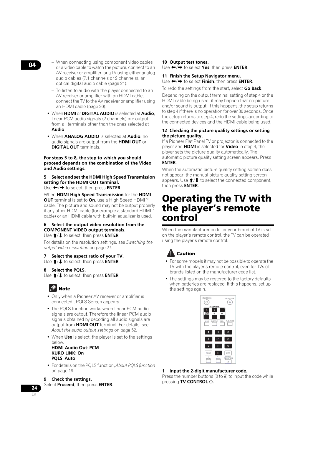 Pioneer BDP-V6000 operating instructions Operating the TV with the player’s remote control 