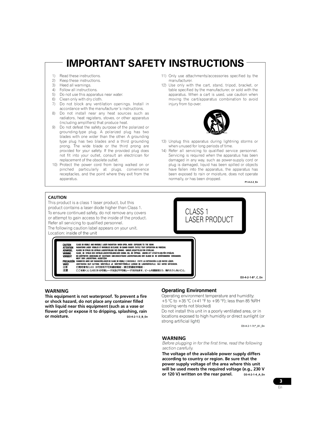 Pioneer BDP-V6000 operating instructions Class Laser Product 