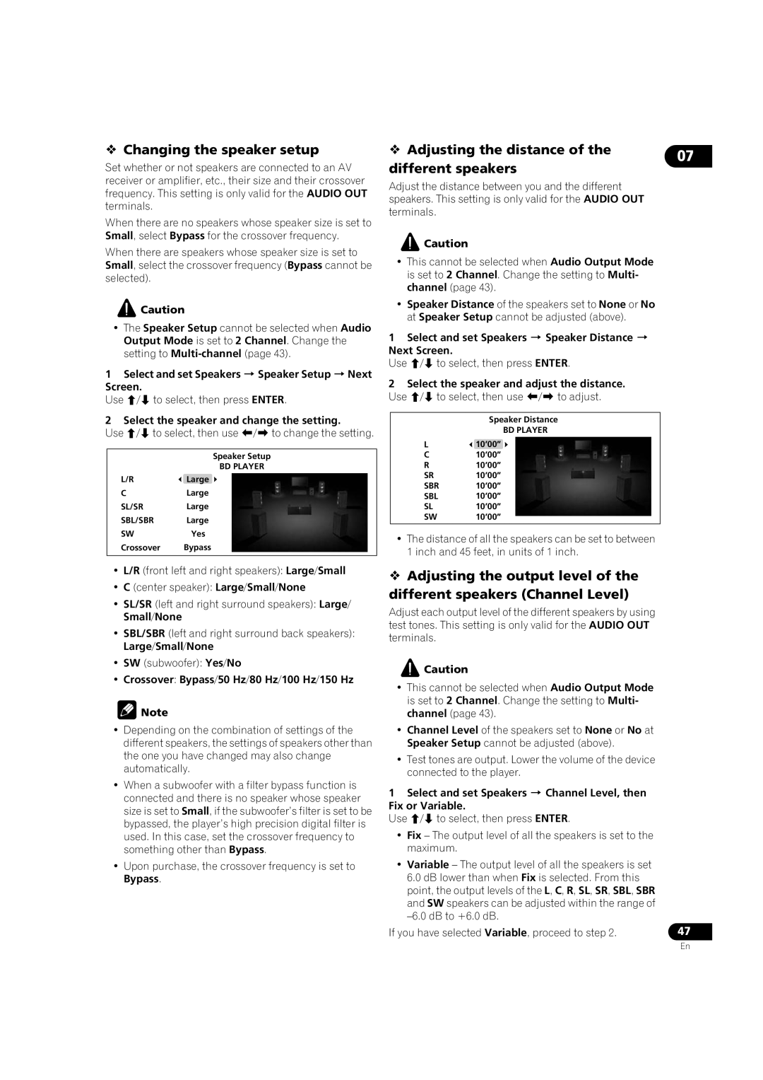 Pioneer BDP-V6000 operating instructions  Changing the speaker setup,  Adjusting the distance of the different speakers 