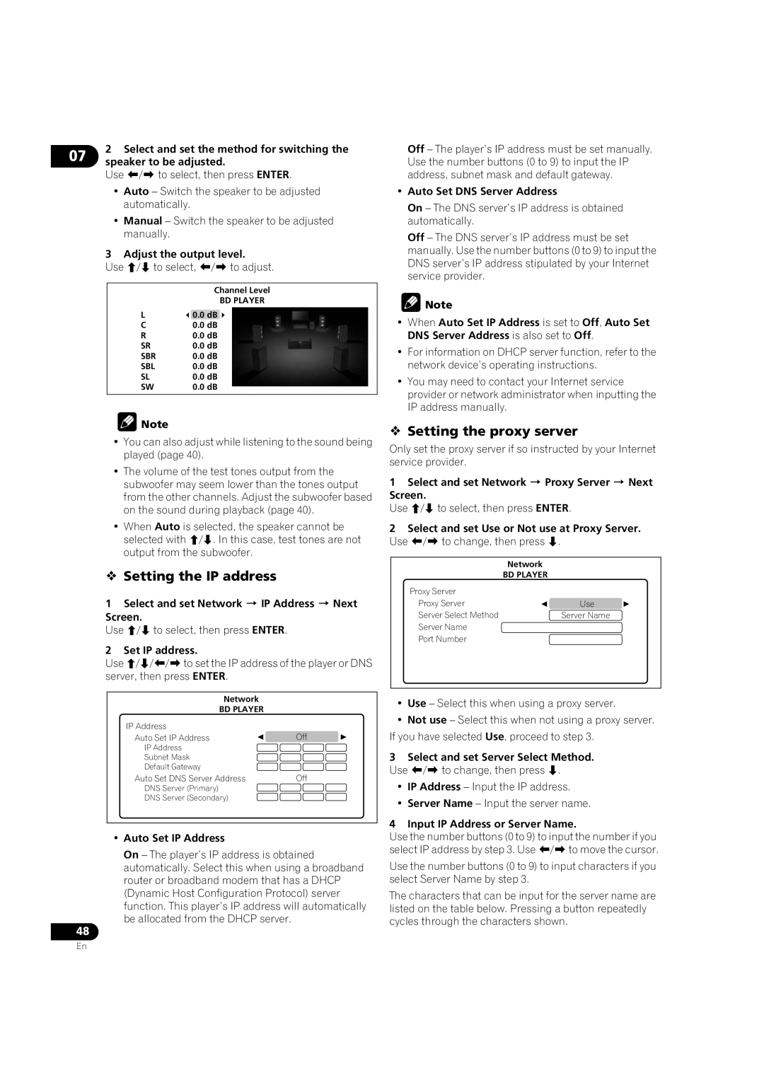 Pioneer BDP-V6000 operating instructions  Setting the IP address,  Setting the proxy server 