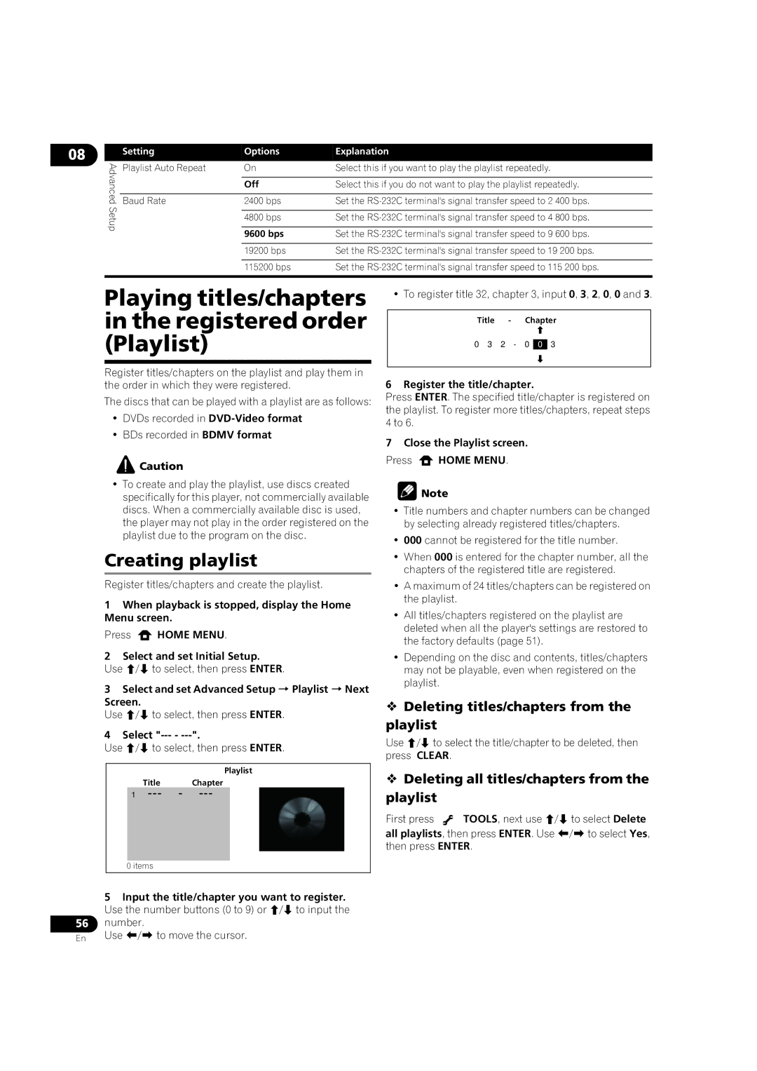 Pioneer BDP-V6000 operating instructions Playing titles/chapters in the registered order Playlist, Creating playlist 