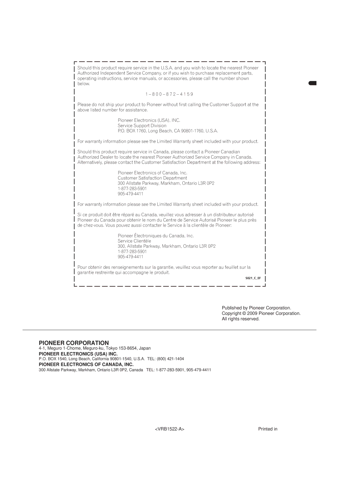 Pioneer BDP-V6000 operating instructions Pioneer Corporation 