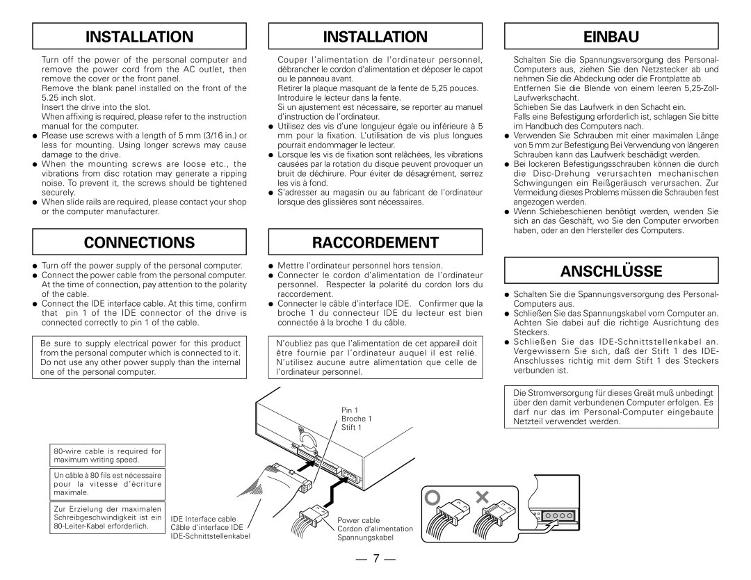 Pioneer BDR-101ABK manual Installation, Einbau, Connections Raccordement, Anschlüsse 