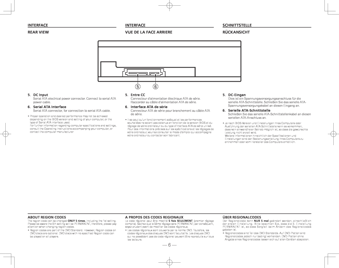 Pioneer BDR-207DBK operating instructions Interface, Schnittstelle, Rear View, Vue De La Face Arriere, Rückansicht 