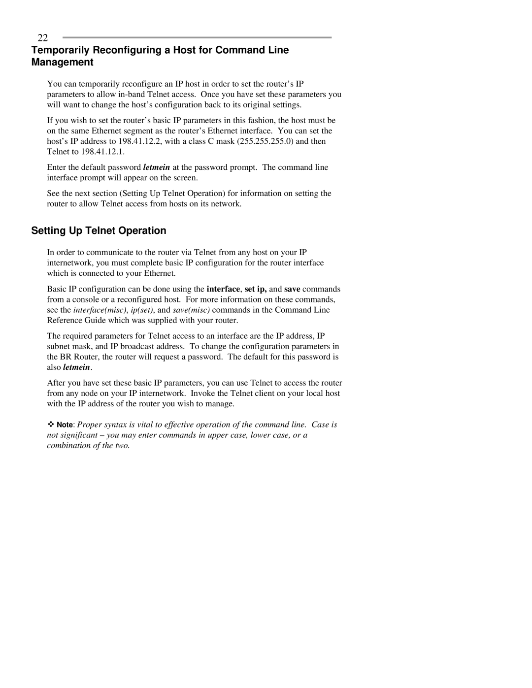 Pioneer BR-SIT01, BR-SXT01 manual Temporarily Reconfiguring a Host for Command Line Management, Setting Up Telnet Operation 