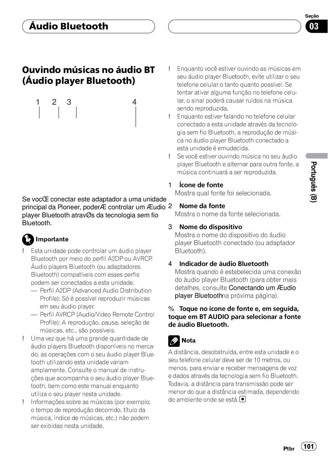 Pioneer CD-BTB100 owner manual Português B 