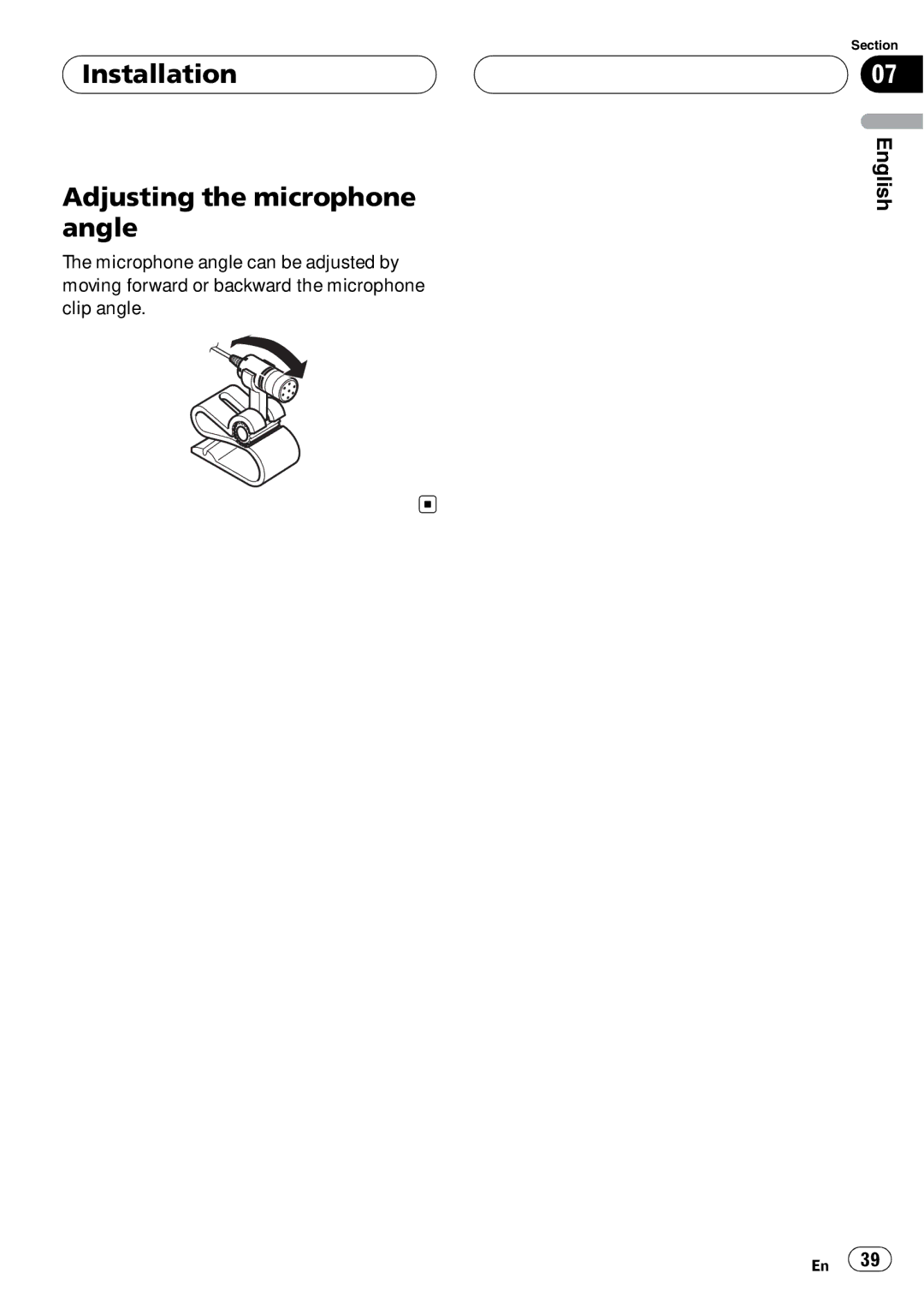 Pioneer CD-BTB100 owner manual Installation Adjusting the microphone angle 