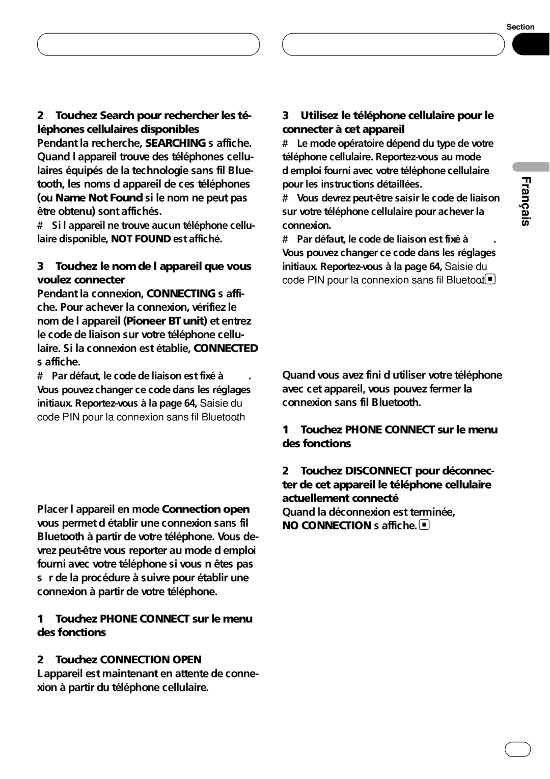 Pioneer CD-BTB100 owner manual Déconnexion d’un téléphone cellulaire, ’emploi fourni avec votre téléphone cellulaire 