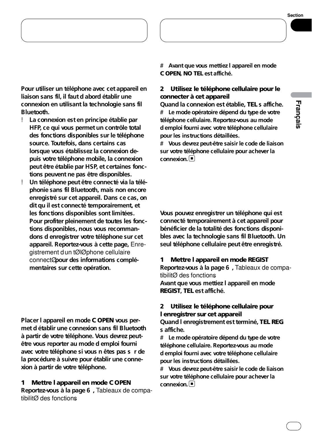 Pioneer CD-BTB100 Enregistrement d’un téléphone cellulaire connecté, Quand la connexion est établie, TEL s’affiche 