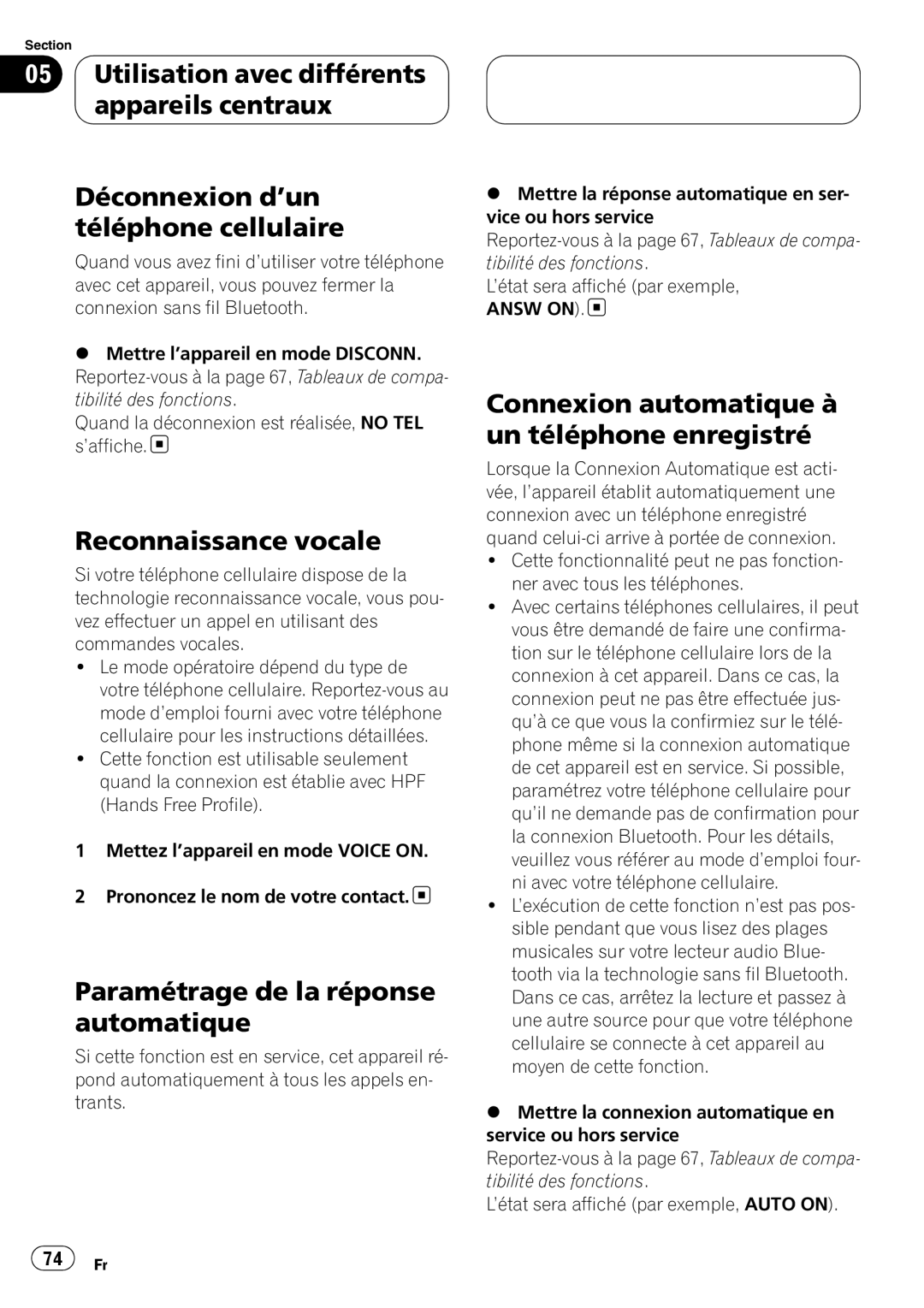 Pioneer CD-BTB100 owner manual Reconnaissance vocale, Connexion automatique à un téléphone enregistré 