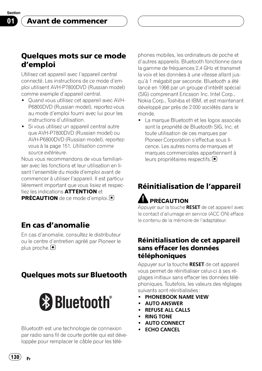 Pioneer CD-BTB20 Avant de commencer Quelques mots sur ce mode d’emploi, En cas d’anomalie, Quelques mots sur Bluetooth 