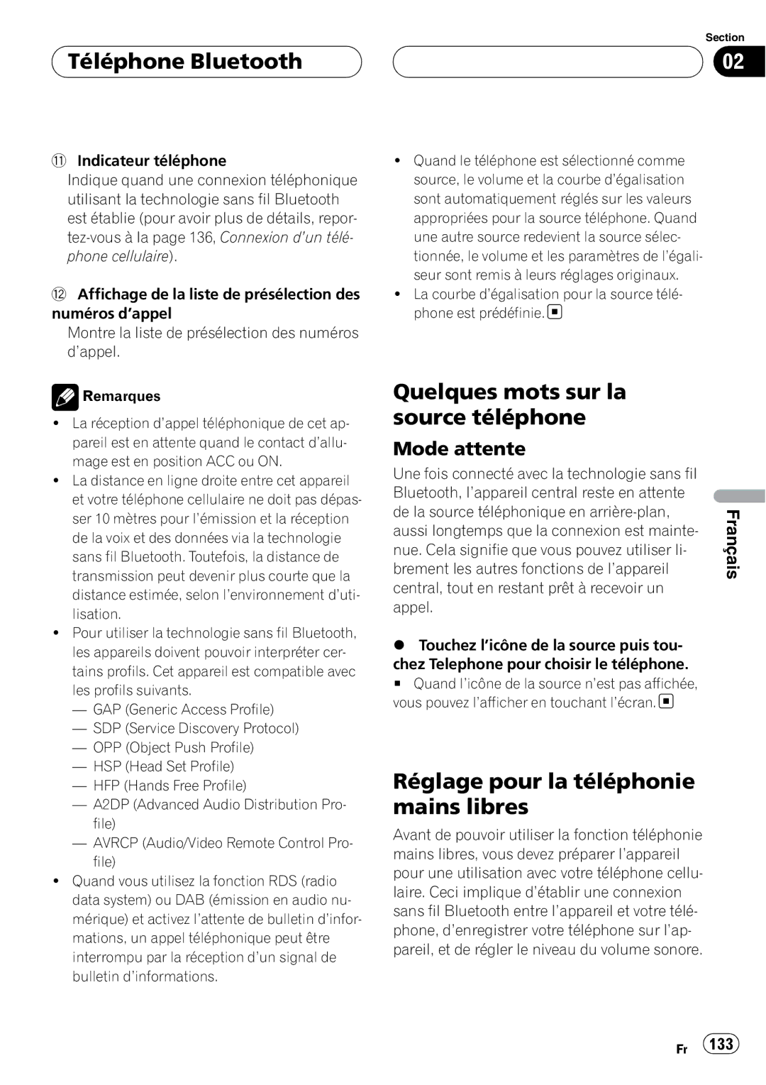 Pioneer CD-BTB20 owner manual Téléphone Bluetooth, Quelques mots sur la source téléphone, Mode attente 