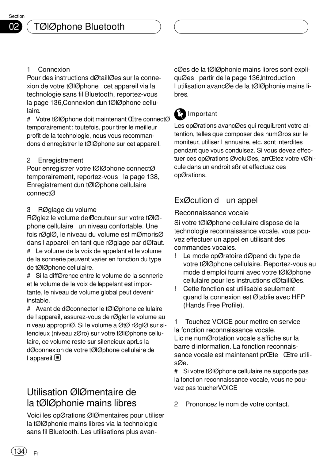 Pioneer CD-BTB20 02 Téléphone Bluetooth, Utilisation élémentaire de la téléphonie mains libres, Exécution d’un appel 