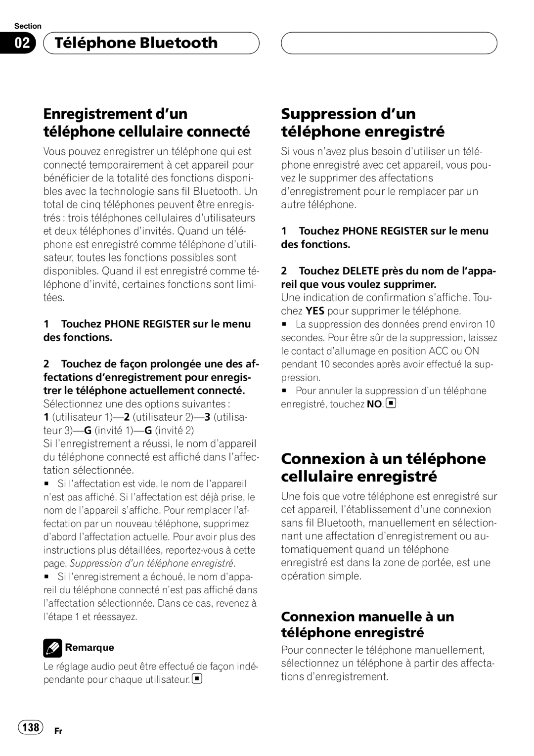 Pioneer CD-BTB20 owner manual Suppression d’un téléphone enregistré, Connexion à un téléphone cellulaire enregistré 