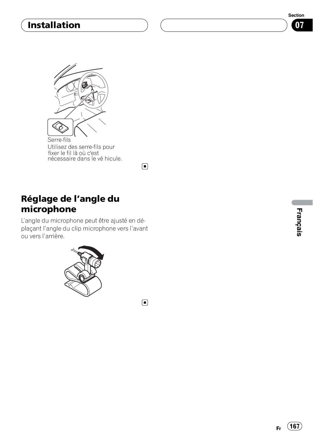 Pioneer CD-BTB20 owner manual Installation Réglage de l’angle du microphone 