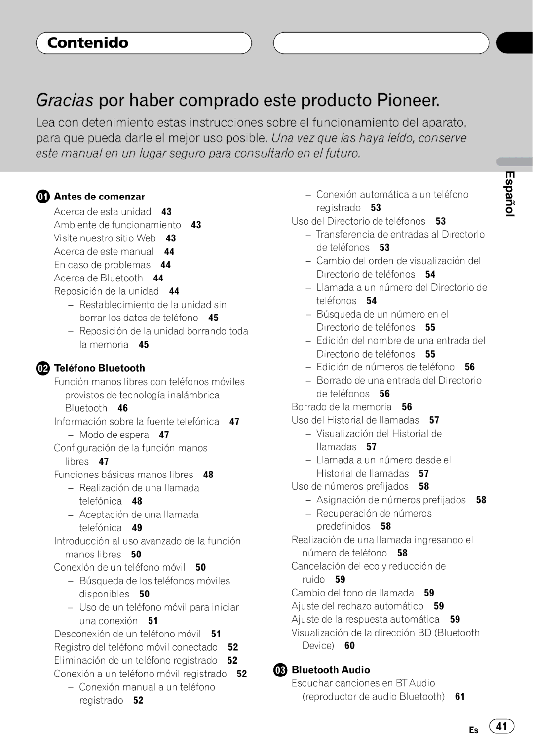 Pioneer CD-BTB20 owner manual Contenido, En caso de problemas Acerca de Bluetooth 