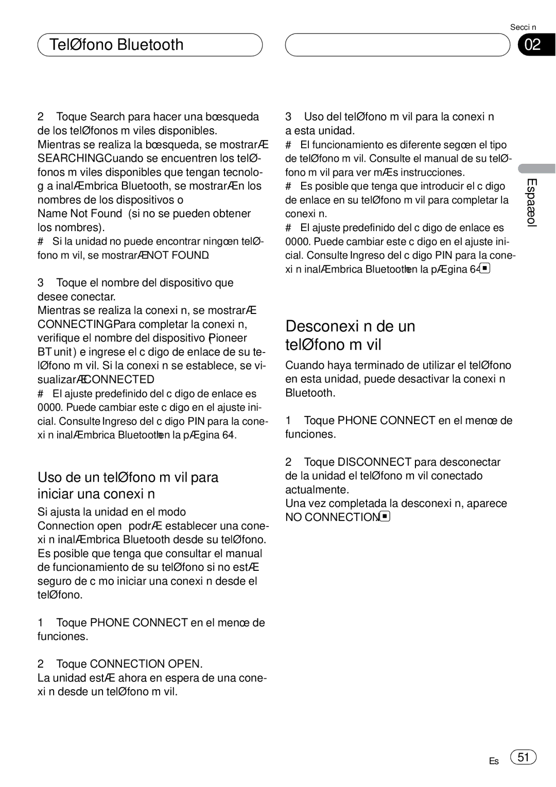 Pioneer CD-BTB20 owner manual Desconexión de un teléfono móvil, Uso de un teléfono móvil para iniciar una conexión 